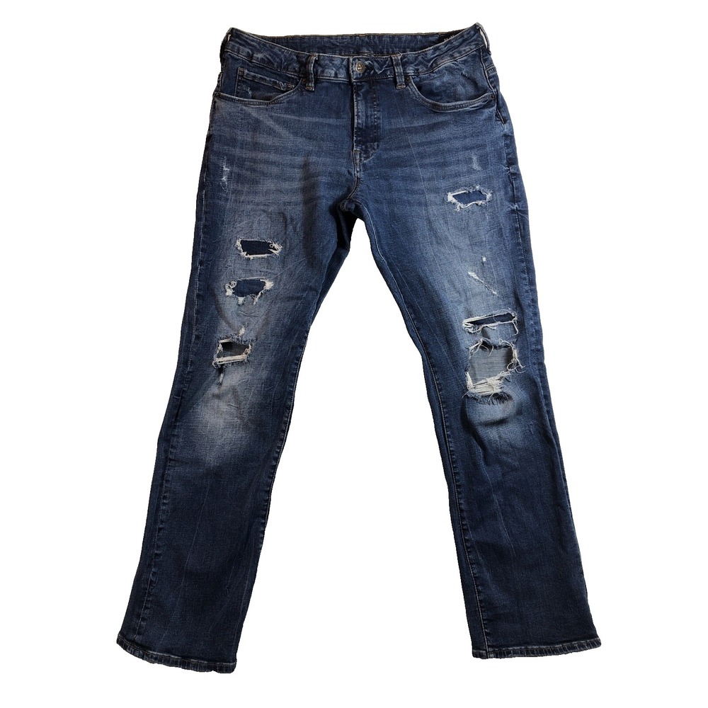 Buffalo David Bitton Ash Jeans Mens 36x32 Denim Blue Distressed Slim Fit 36x28.5